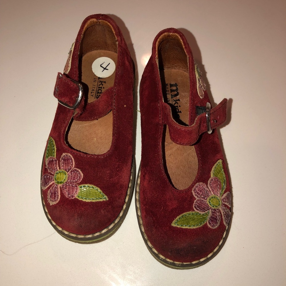 M kids Mary Jane red suede shoes buckle Floral 22